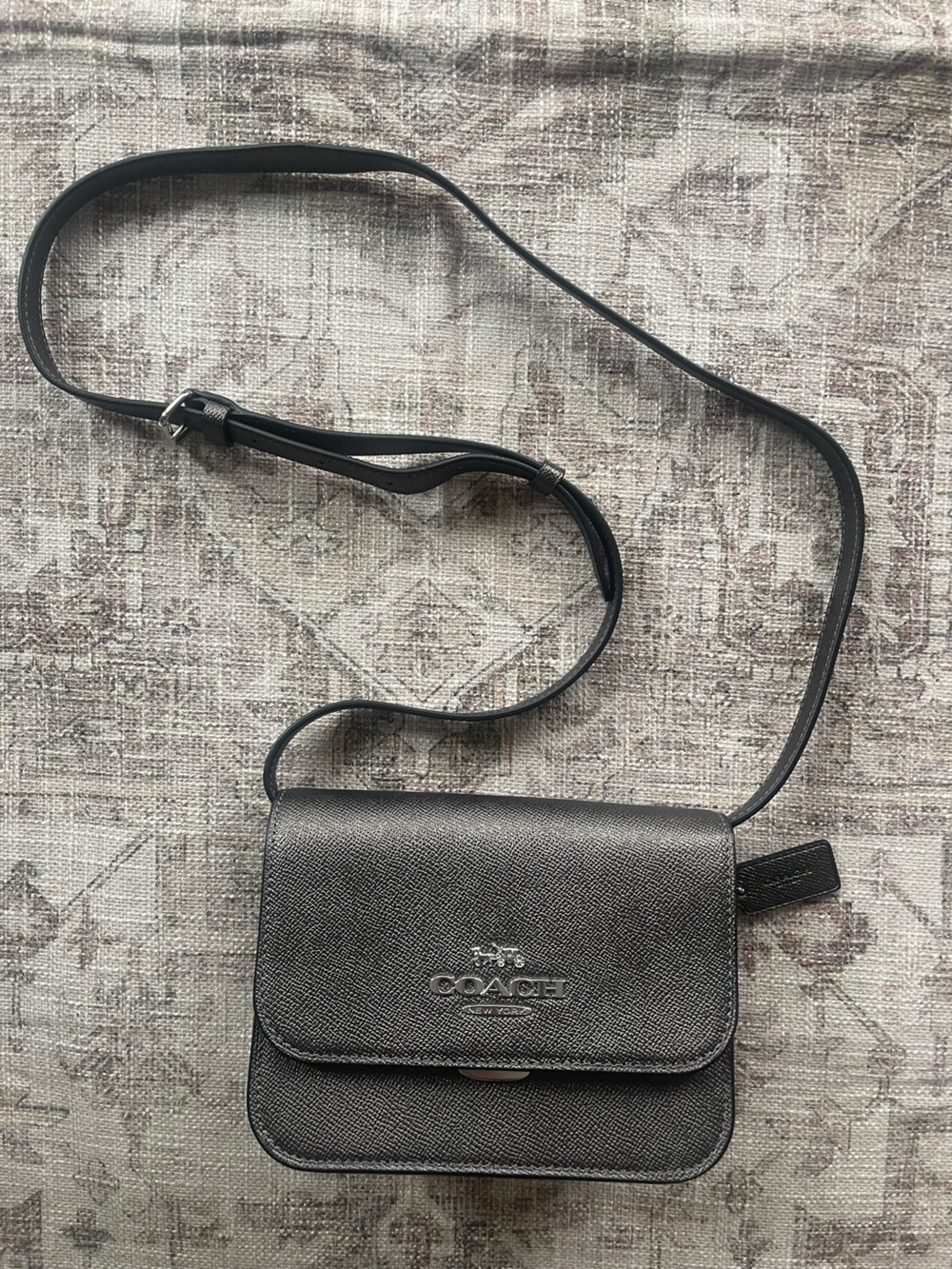 Coach Mini Brynn Metallic Graphite Leather Crossbody Bag